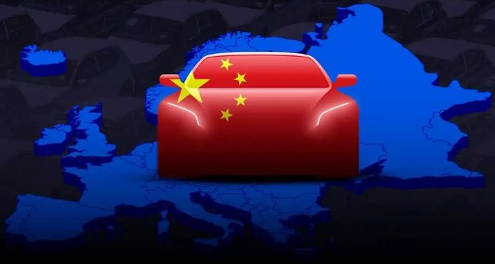 中国国旗飘扬.欧洲制造的电动汽车排名第二