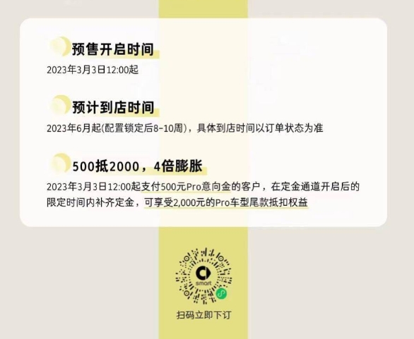 Smart精灵#1电动汽车现推出低价、小容量电池的版本新车预计6月起到店