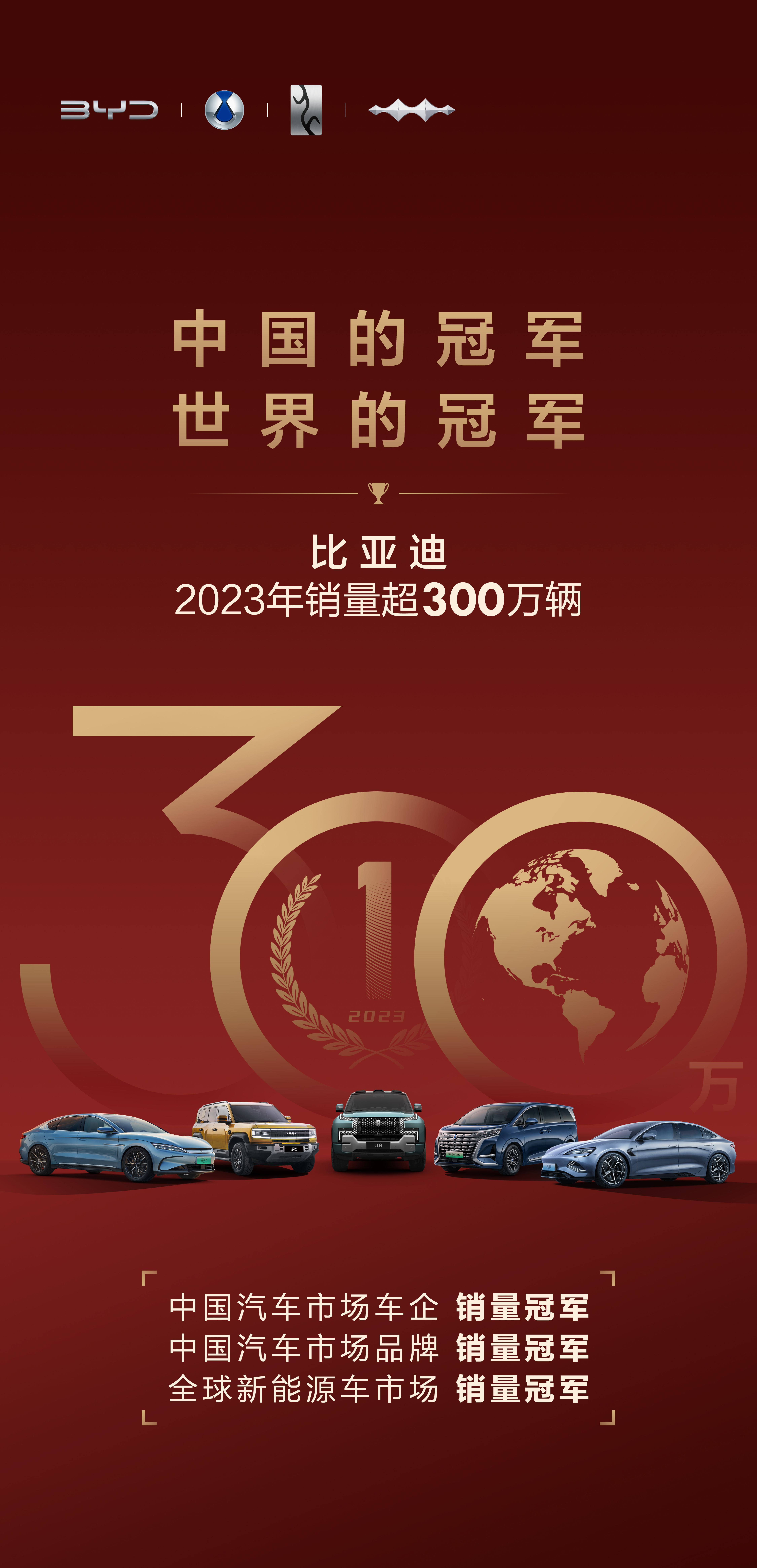 比亚迪年销破300万丨中国的冠军，世界的冠军