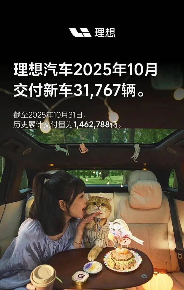 理想汽车11月销量33181辆，连续6个月同比下滑！