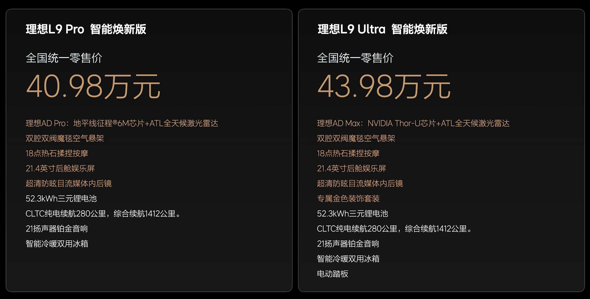 售价24.98-43.98万元理想L系列智能焕新版上市
