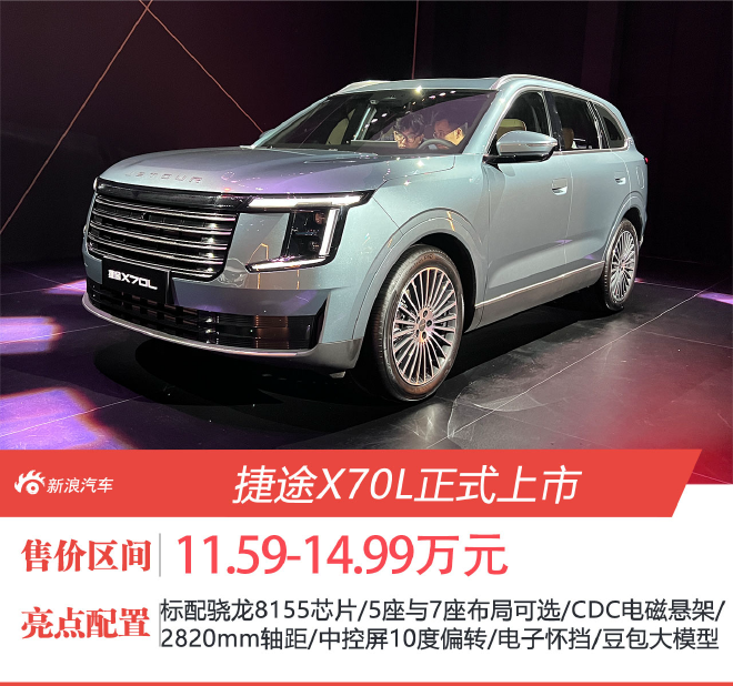 捷途X70L正式上市售价为11.59-14.99万元