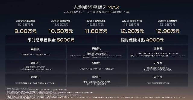 9.88万起，吉利银河星耀7MAX把四驱和舒适做成了家用重点