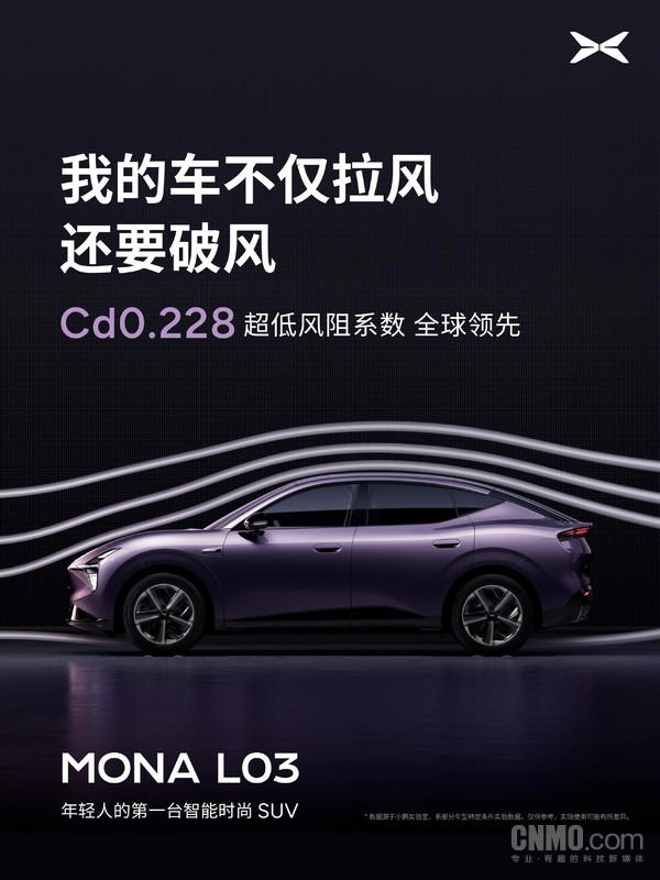 小鹏MONAL03风阻低至Cd0.228跻身全球量产SUVTOP5